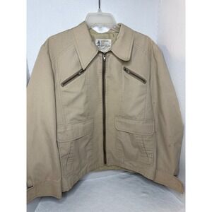 London Fog Weatherwear Jacket Full Zip Pockets Buckle Detail‎ Tan Mens 44
